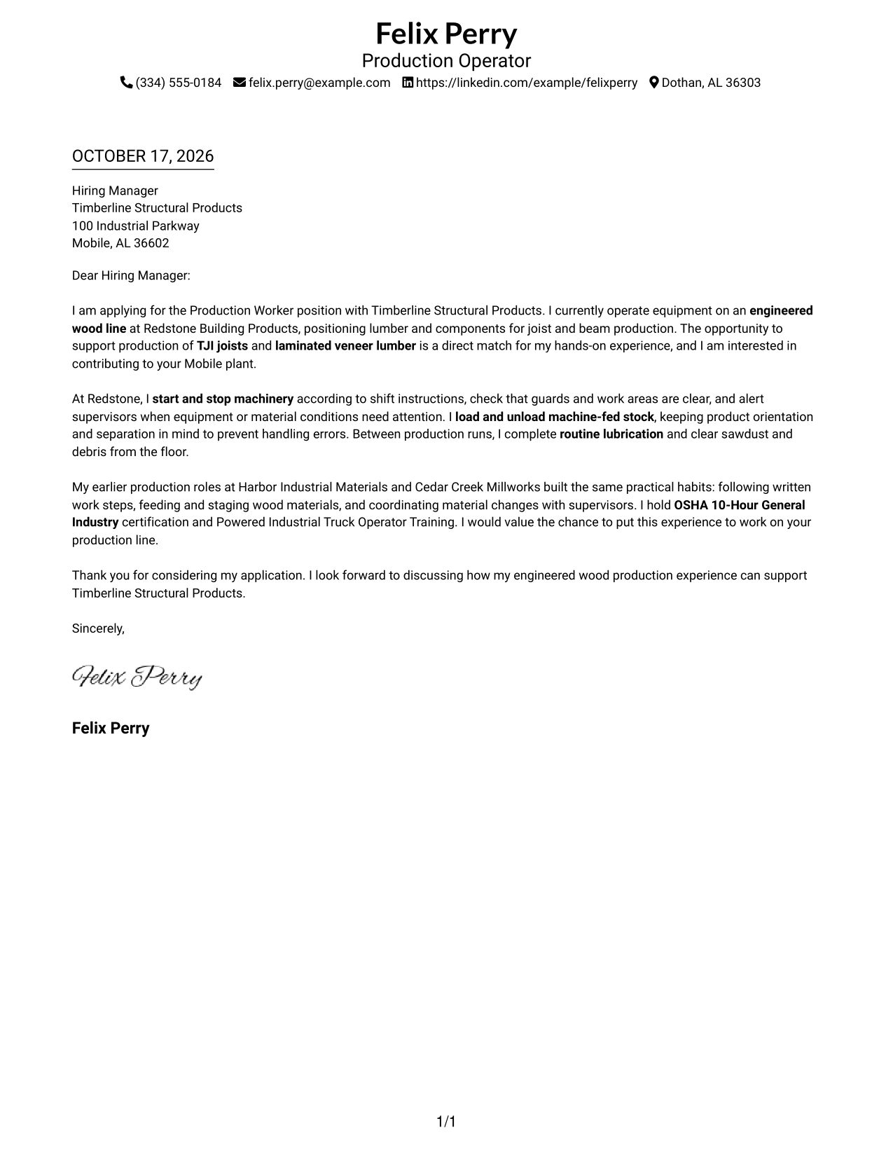 Cover letter example — page 1