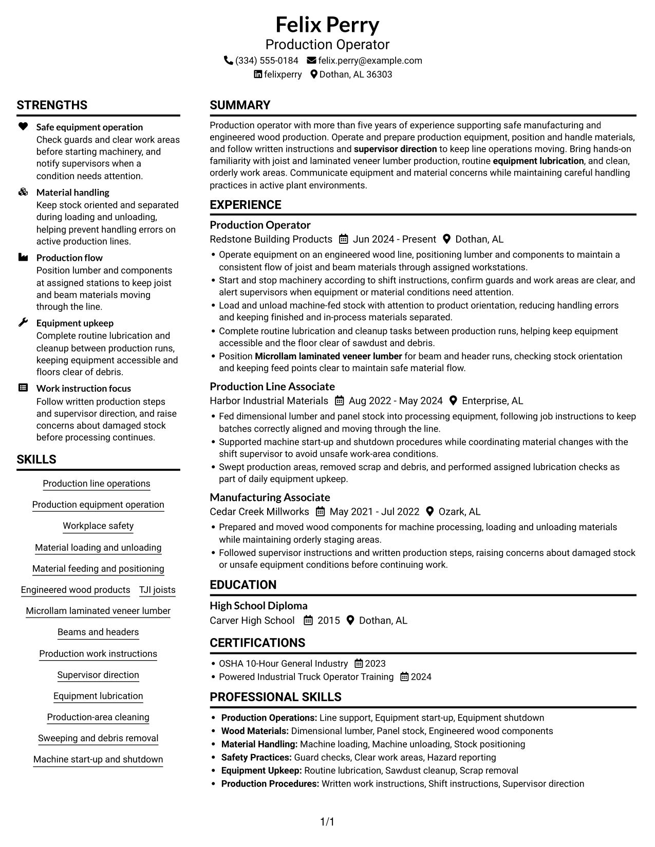 Resume example — page 1