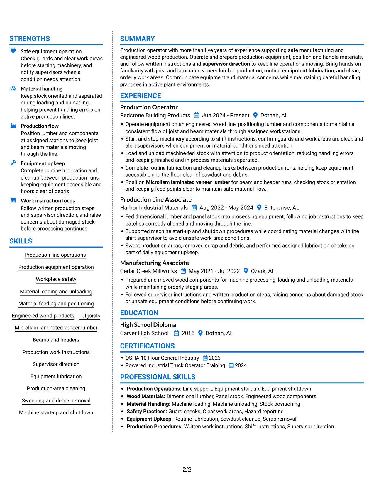 Resume example — page 2