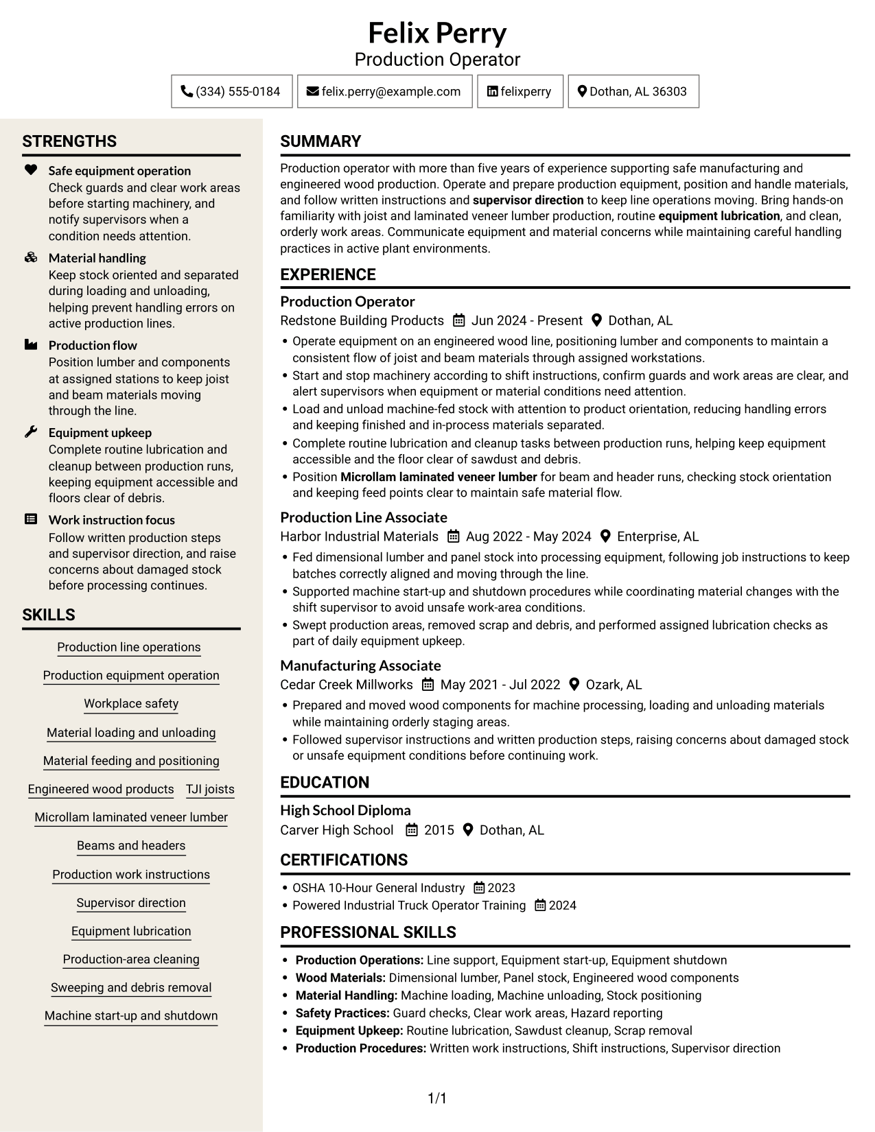 Resume example — page 1