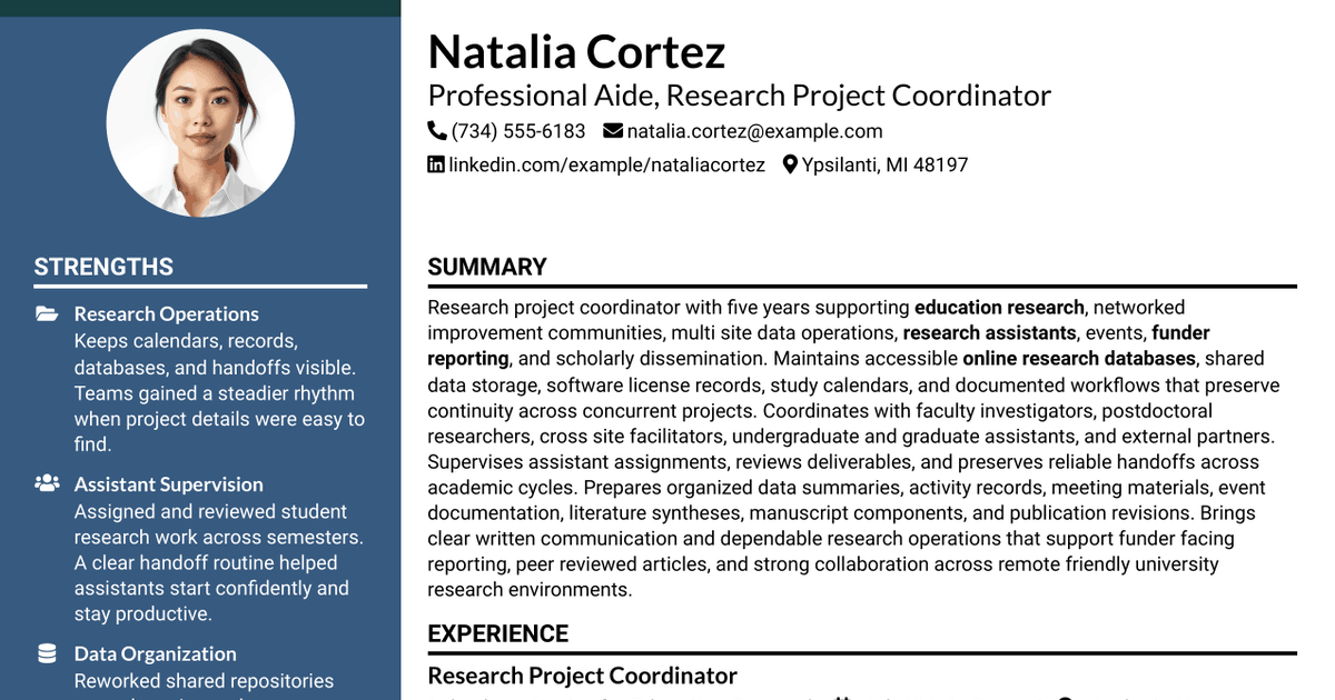 7 Professional Aide - Research Project Coordinator Resume Templates with Example