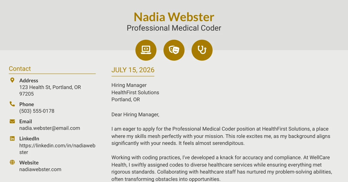 30+ Professional Medical Coder Cover Letter Templates with Example 2026