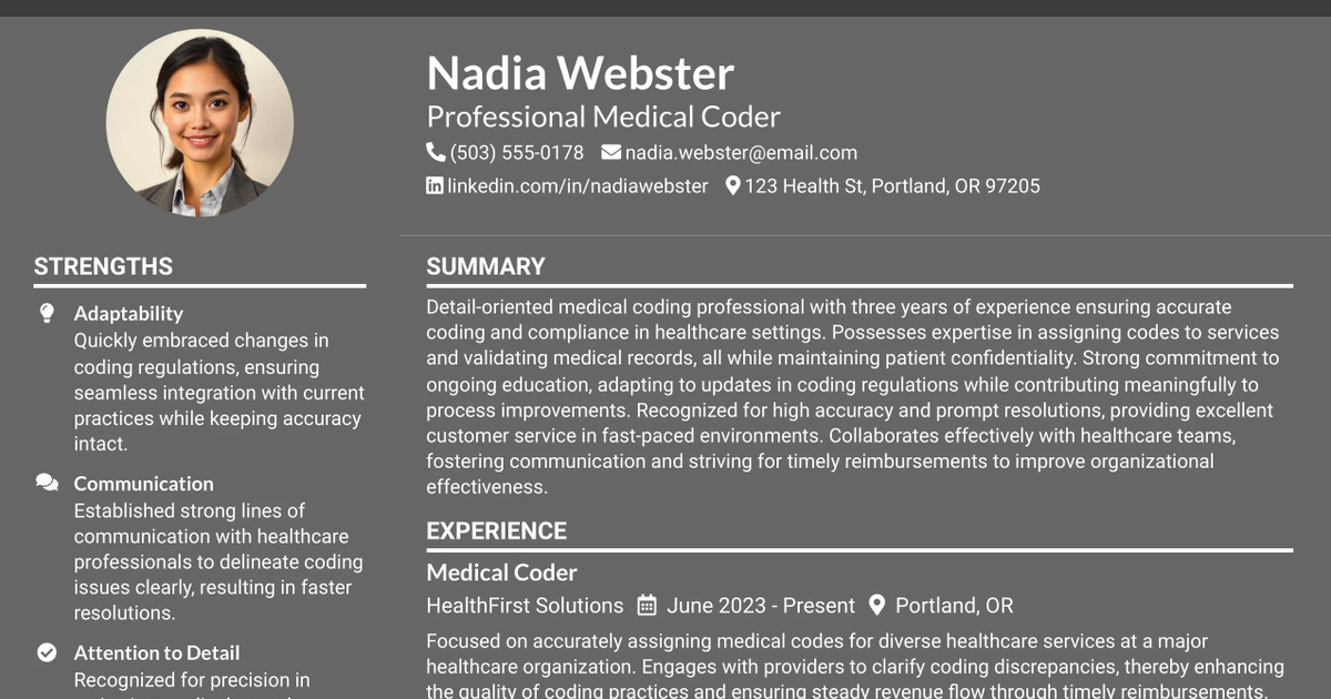 33 Professional Medical Coder Resume Templates with Example 2026 (ATS-Optimized)