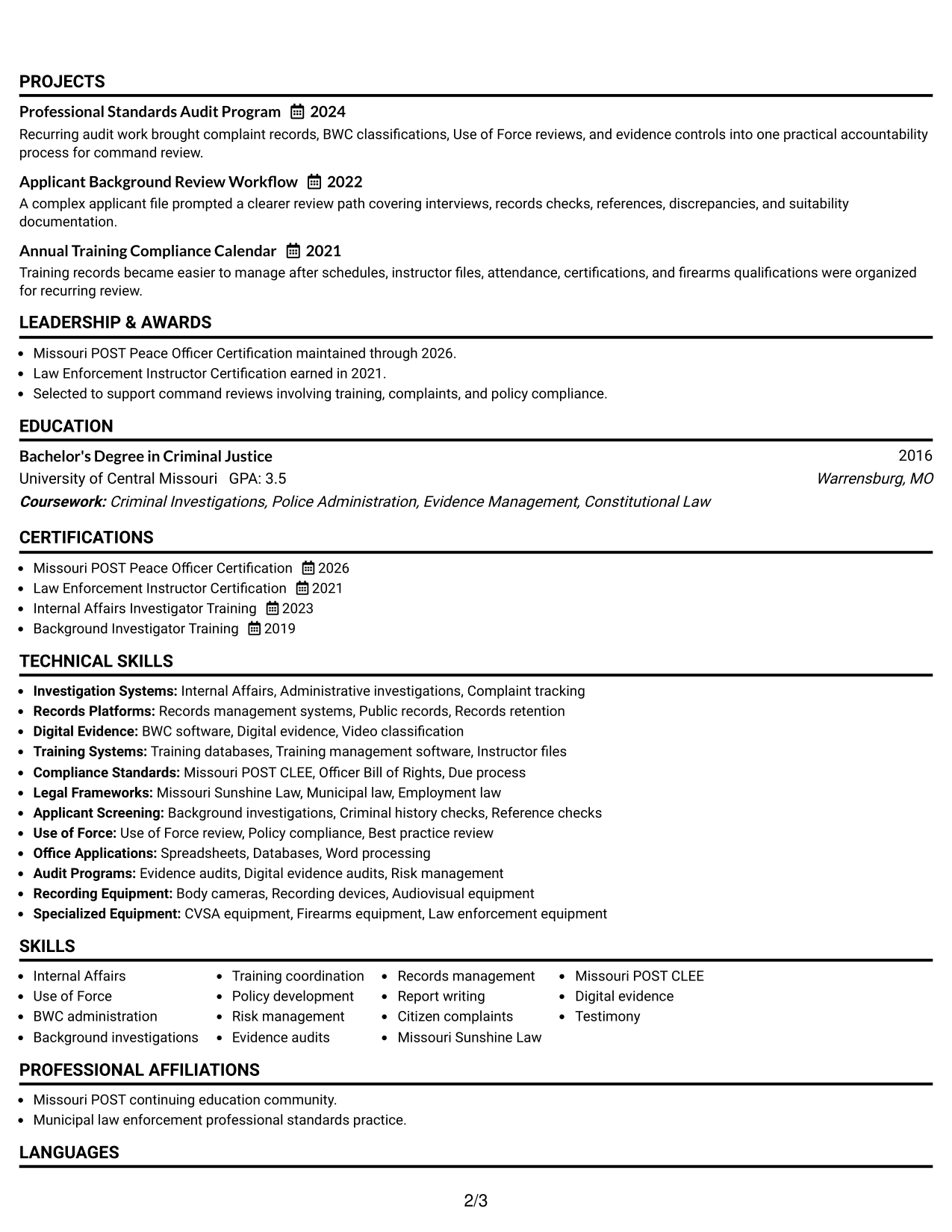 Resume Example Page 2
