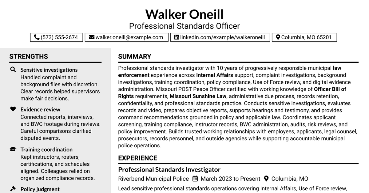 7 Professional Standards Officer Resume Templates with Example