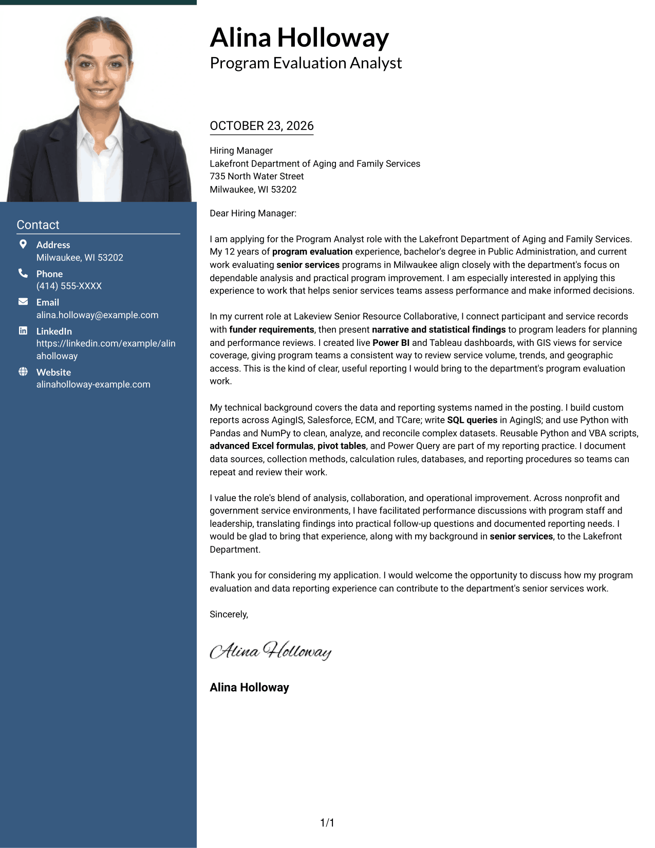 Cover letter example — page 1