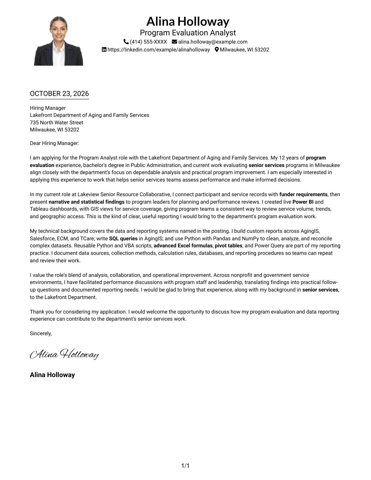 Cover letter example — page 1