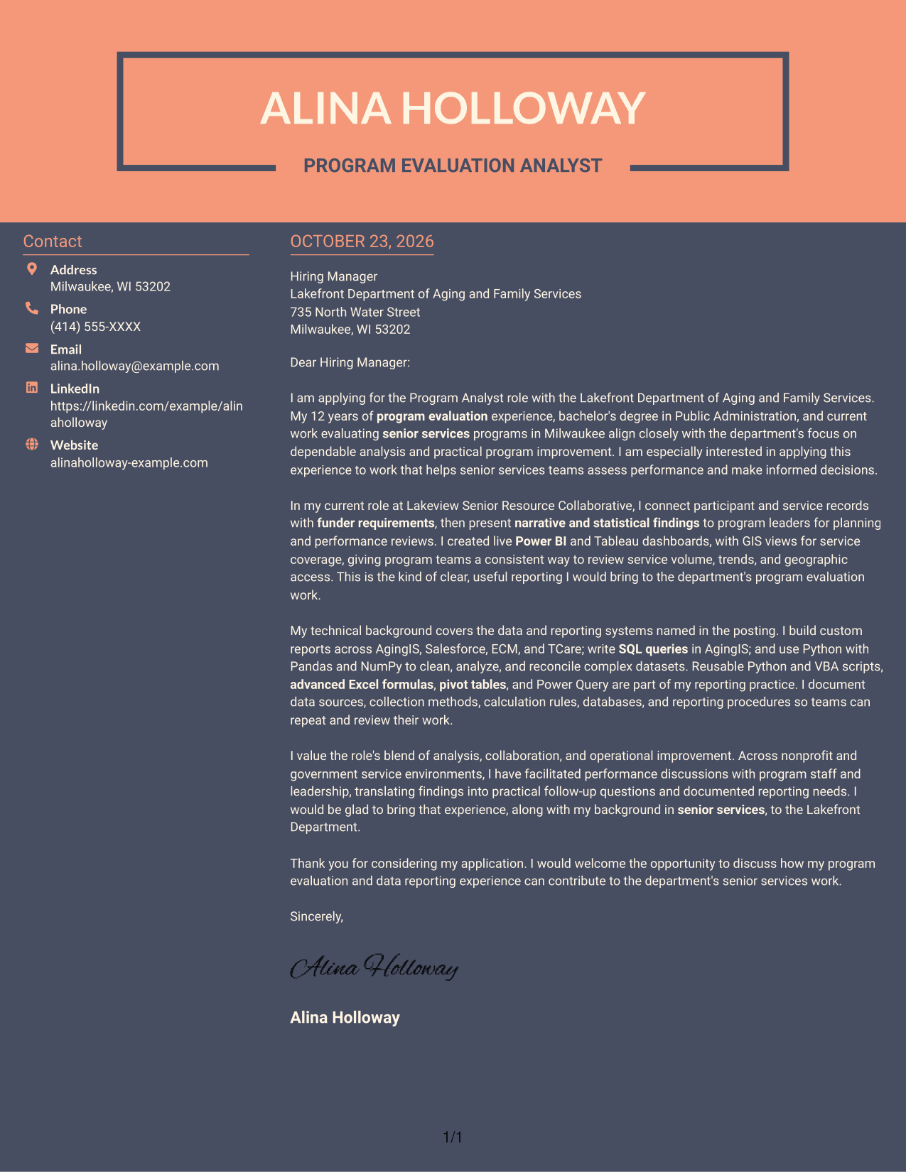 Cover letter example — page 1