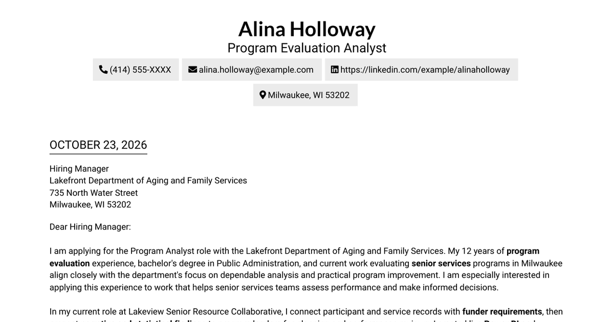 7 Program Analyst - Senior Services Data and Evaluation Cover Letter Templates with Example