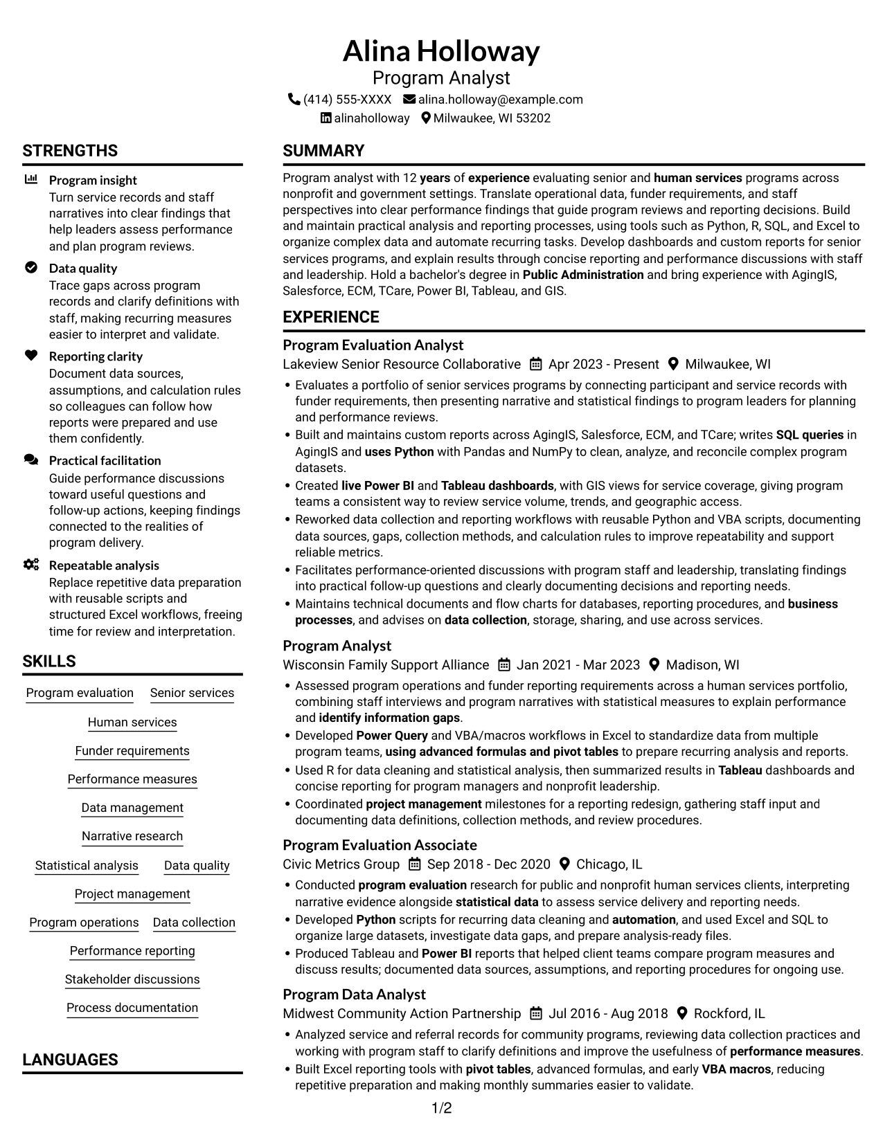 Resume example — page 1