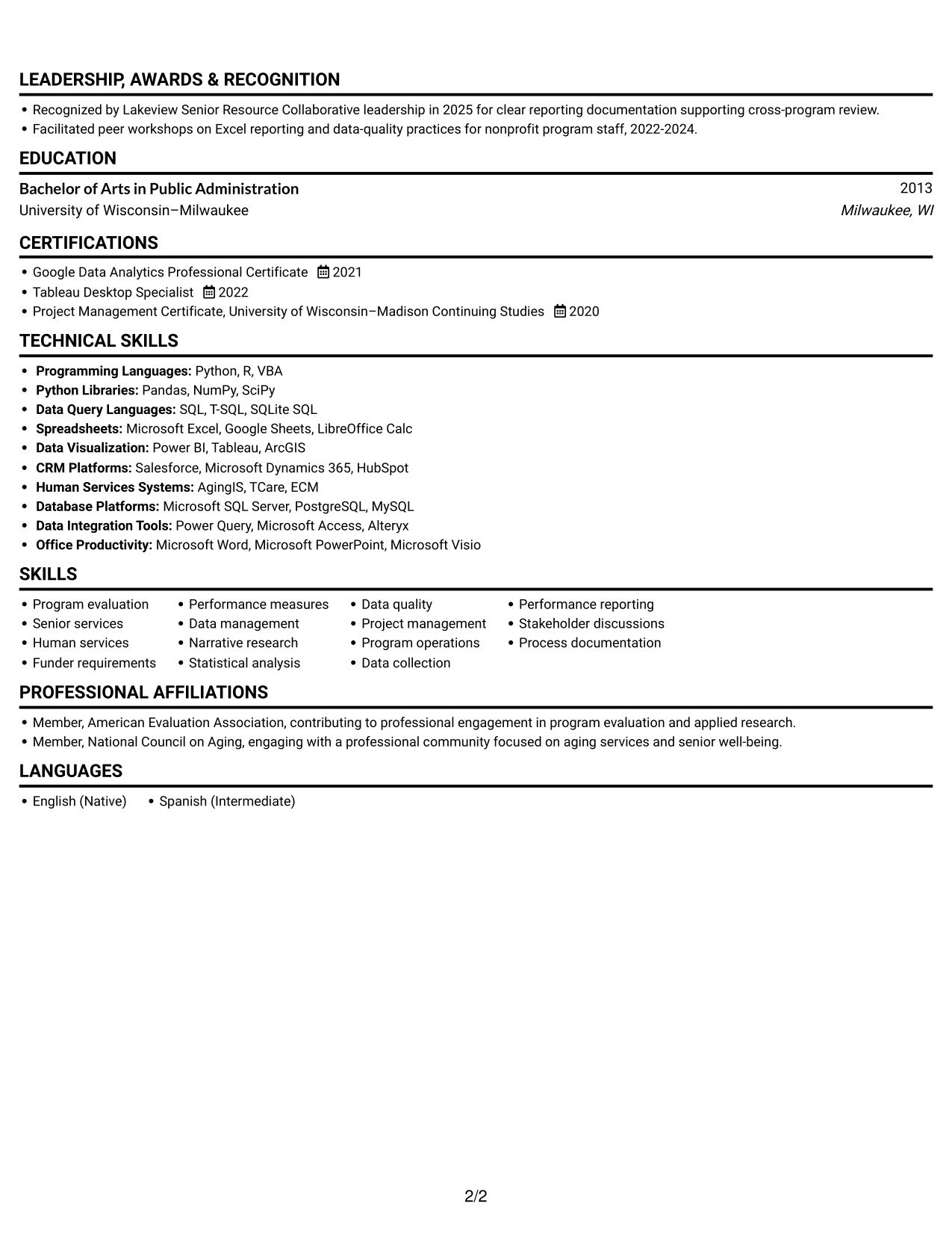 Resume example — page 2