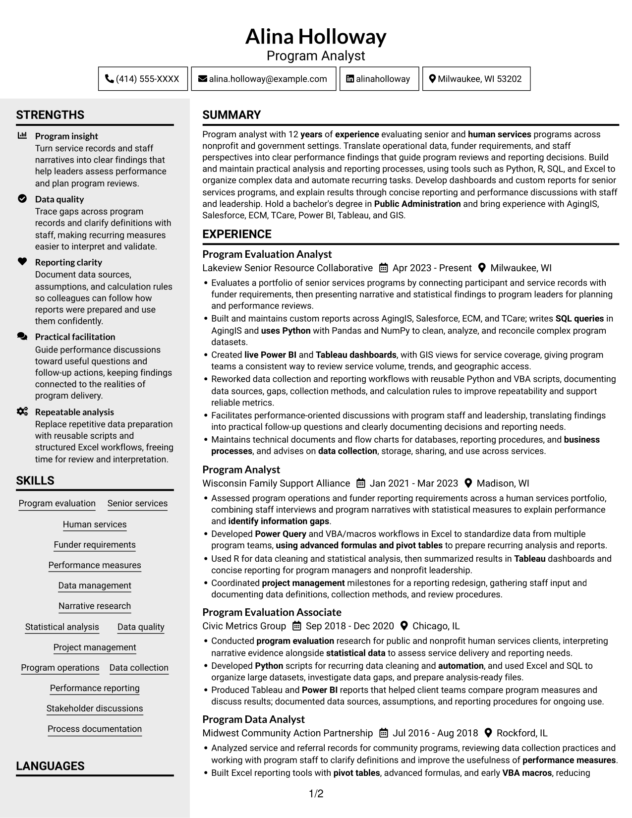 Resume example — page 1