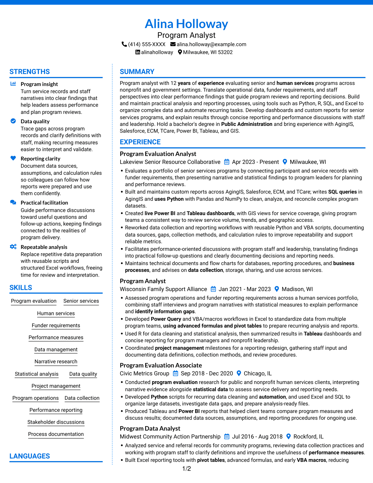 Resume example — page 1