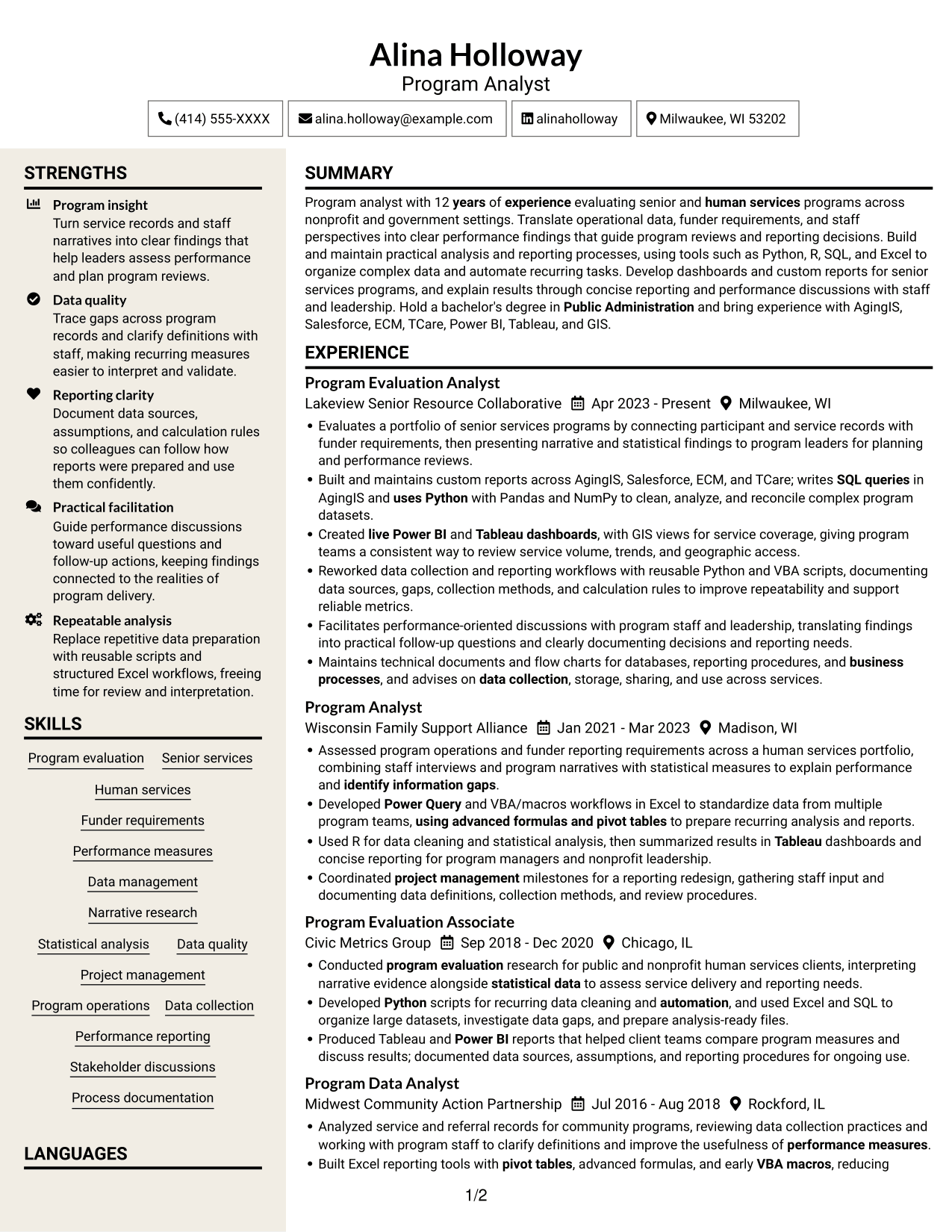 Resume example — page 1