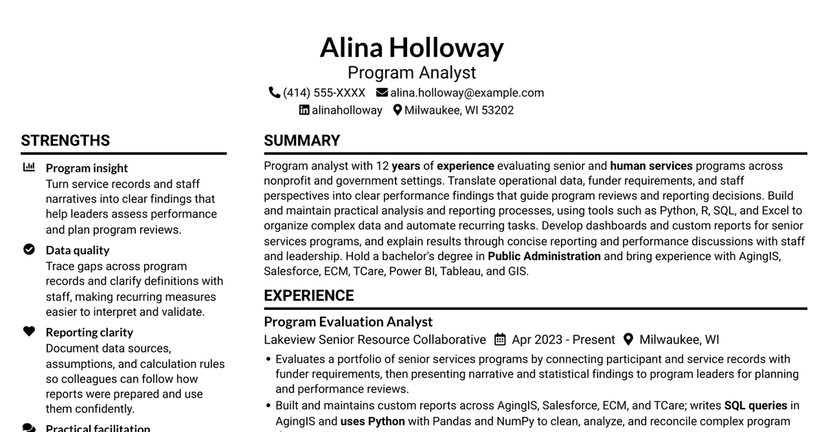 7 Program Analyst - Senior Services Data and Evaluation Resume Templates with Example
