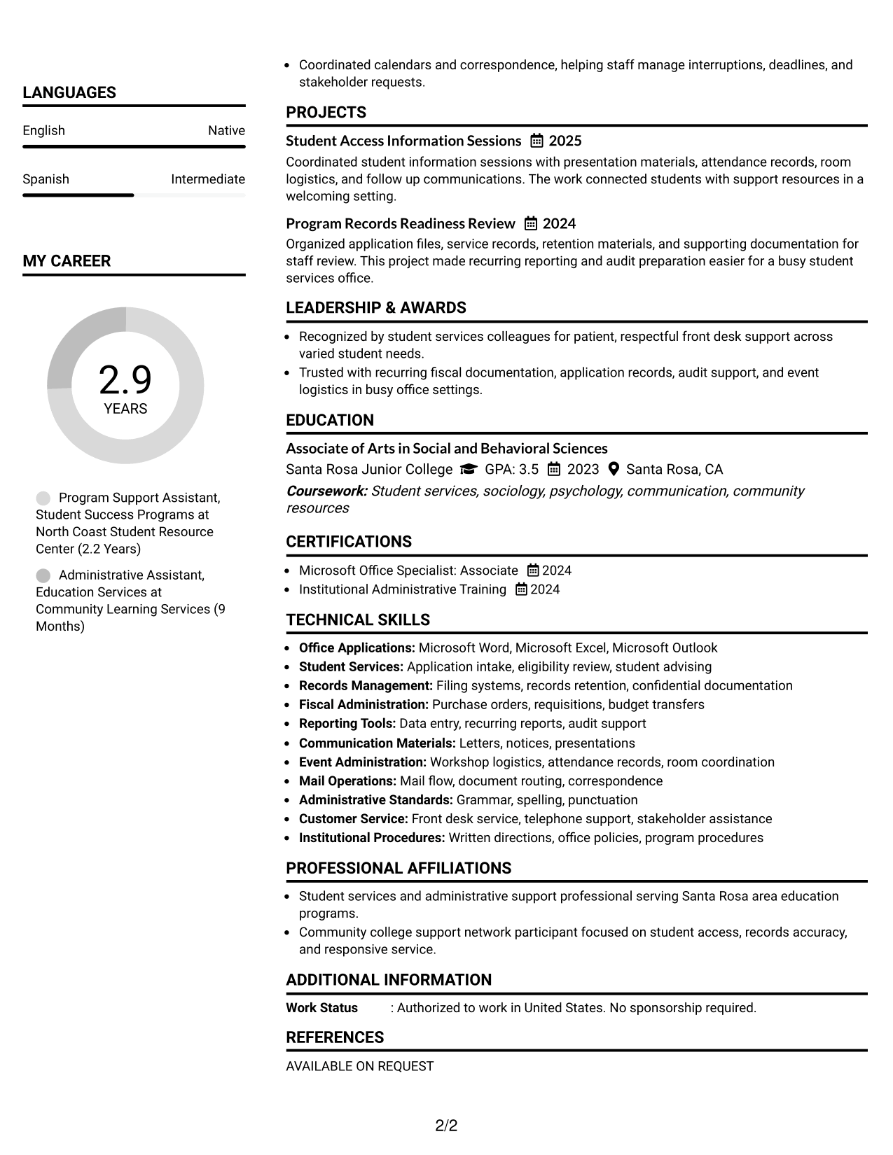 Resume Example Page 2