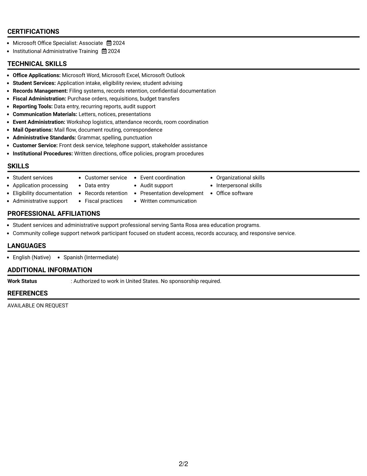 Resume Example Page 2