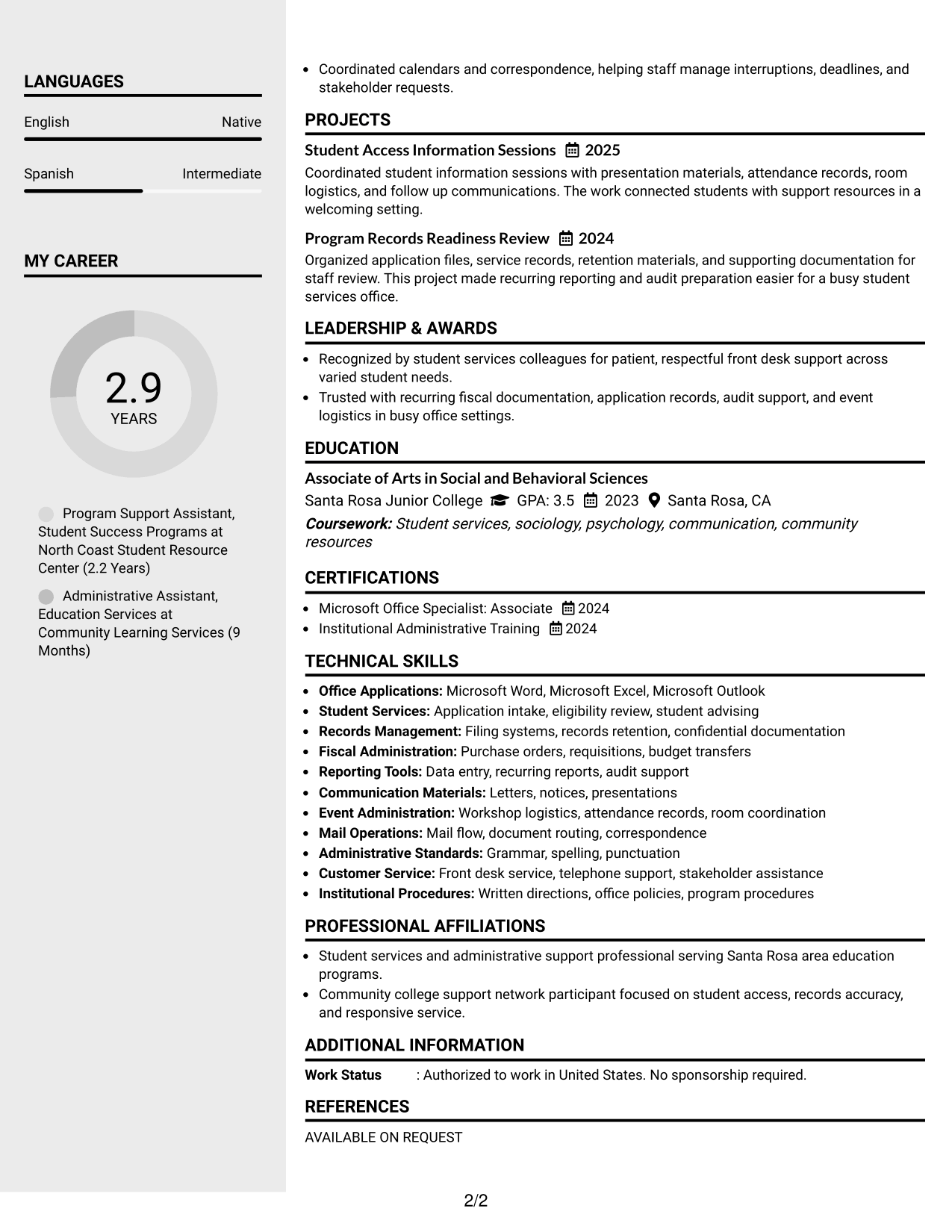 Resume Example Page 2
