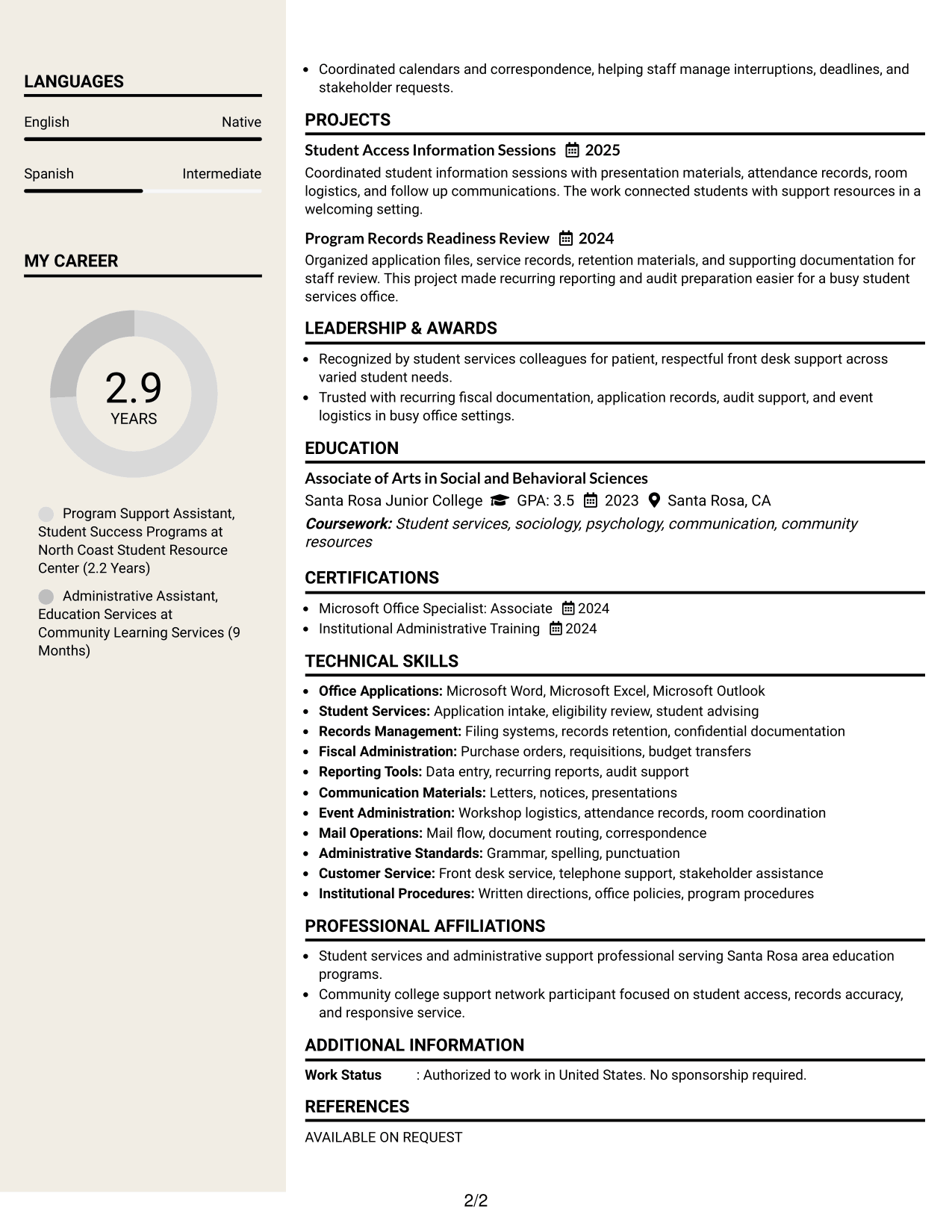 Resume Example Page 2