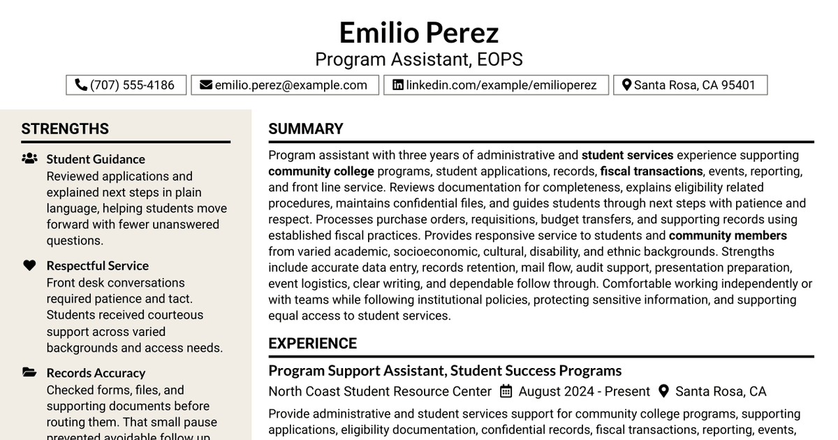 7 Program Assistant - EOPS Resume Templates with Example