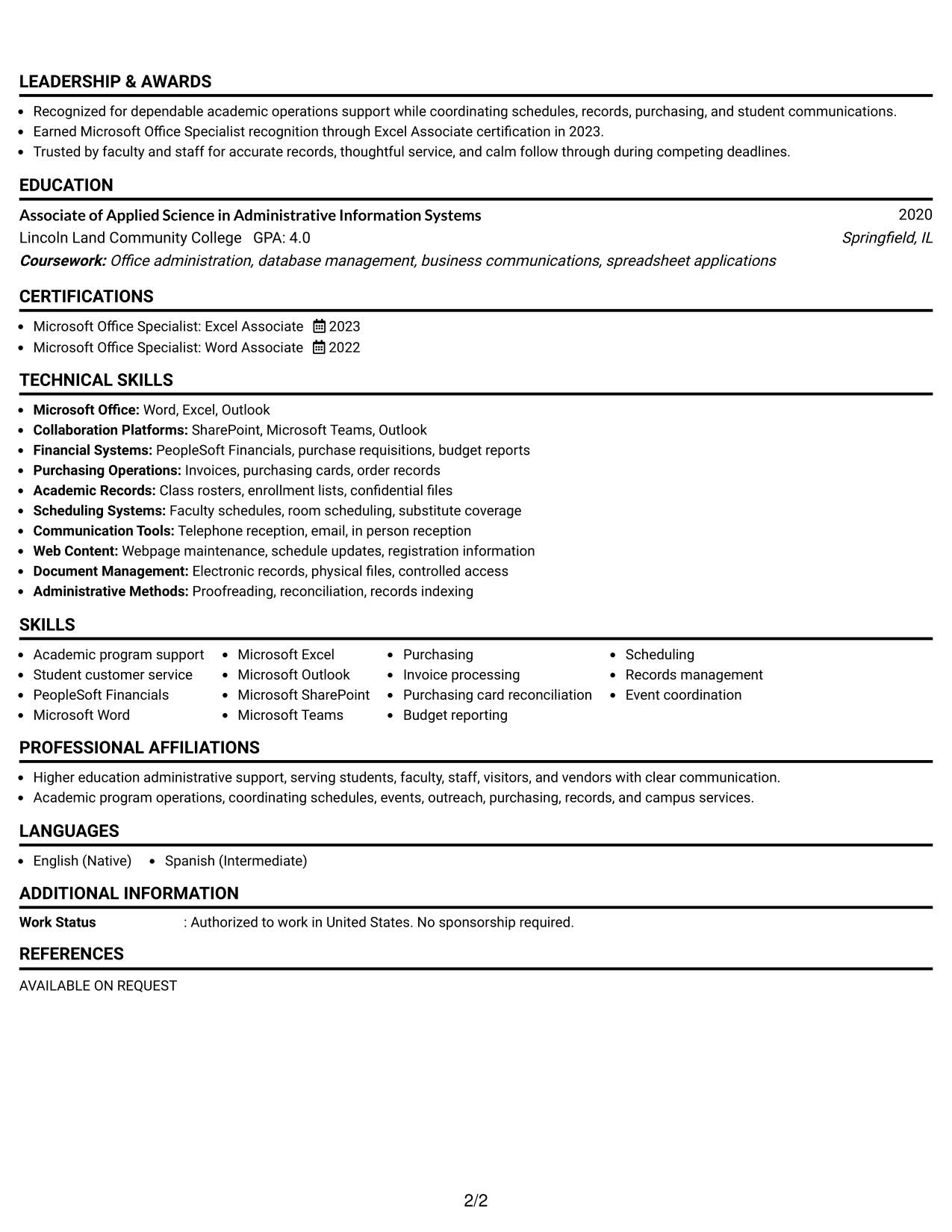 Resume Example Page 2