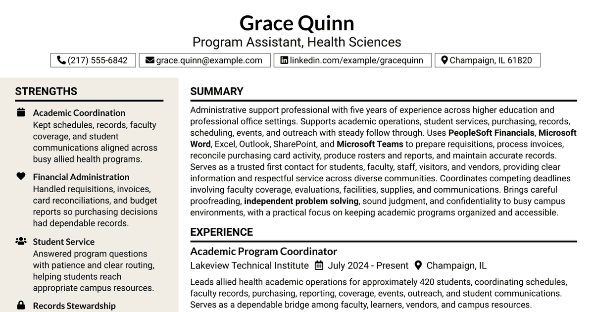 7 Program Assistant - Health Sciences Resume Templates with Example