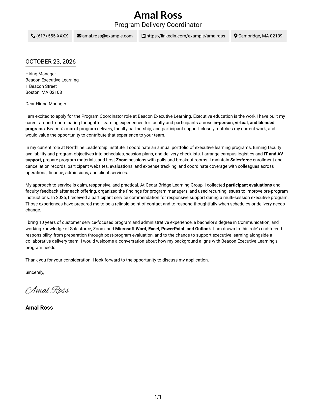 Cover letter example — page 1