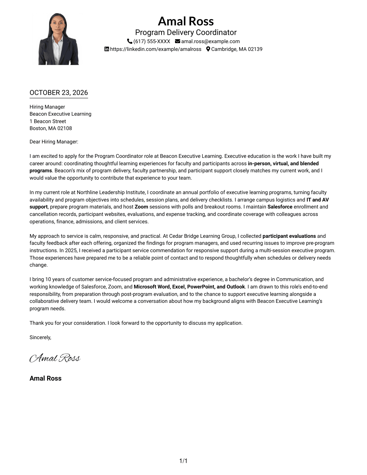 Cover letter example — page 1