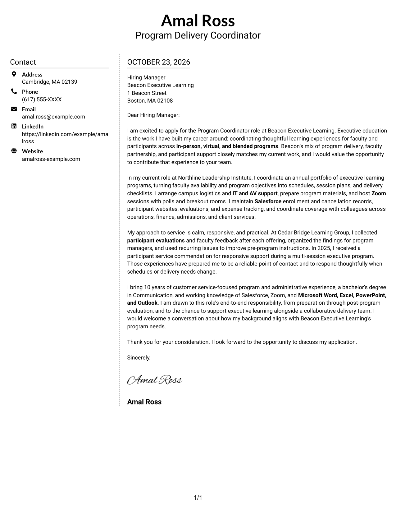 Cover letter example — page 1