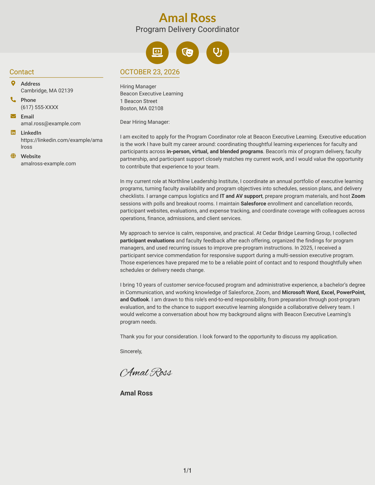 Cover letter example — page 1