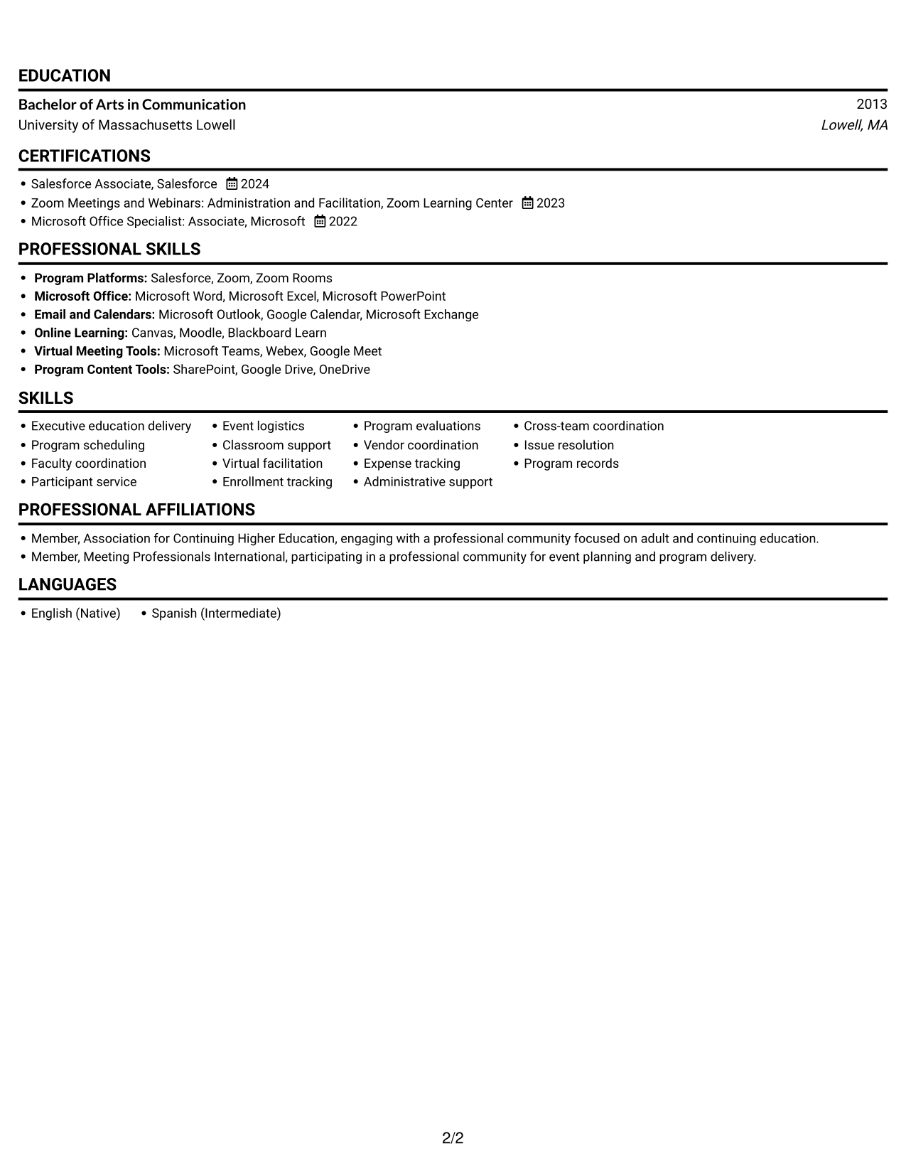 Resume example — page 2