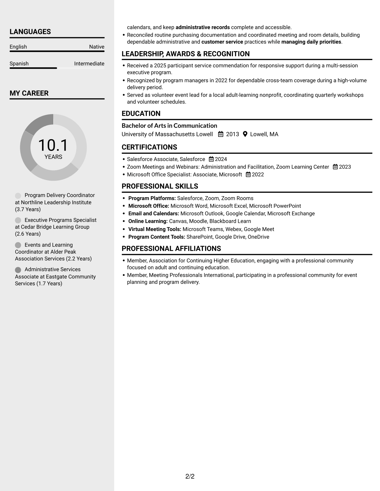 Resume example — page 2