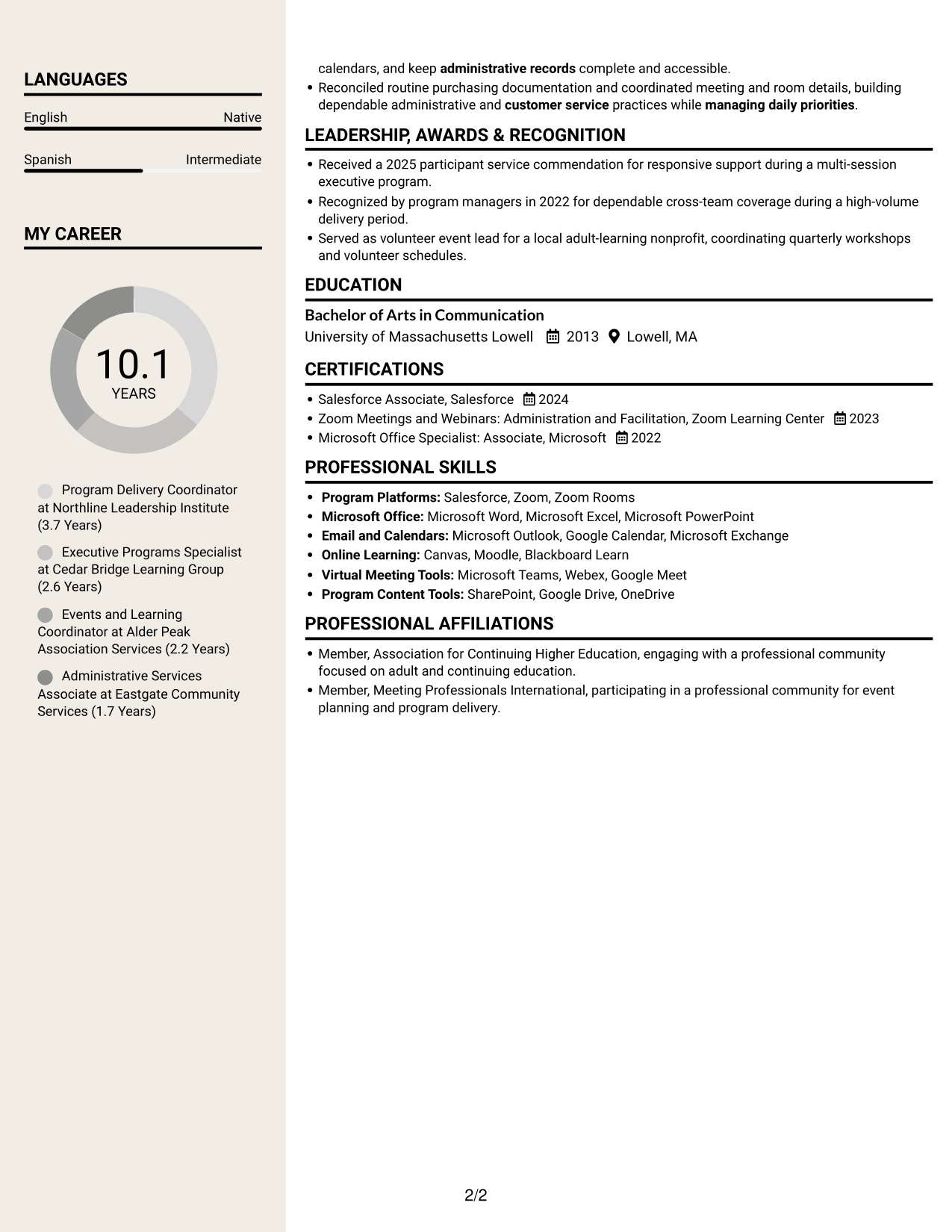 Resume example — page 2