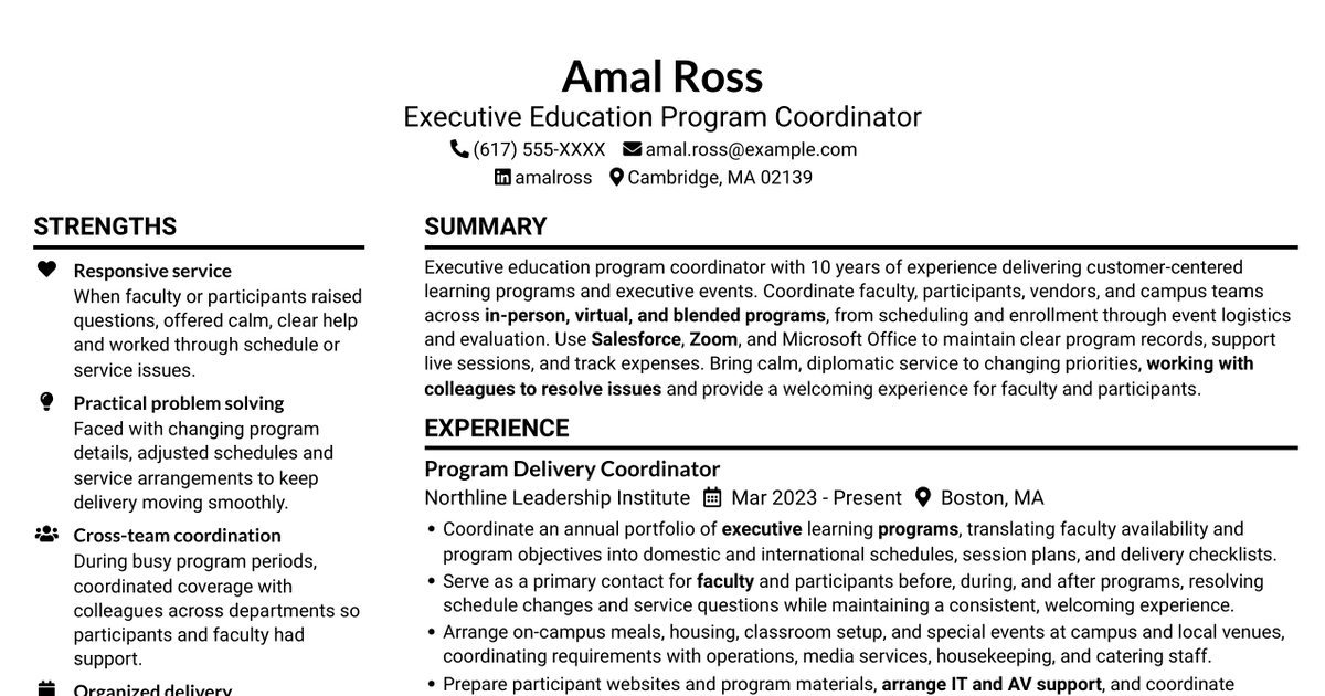 7 Program Coordinator - Executive Education Resume Templates with Example