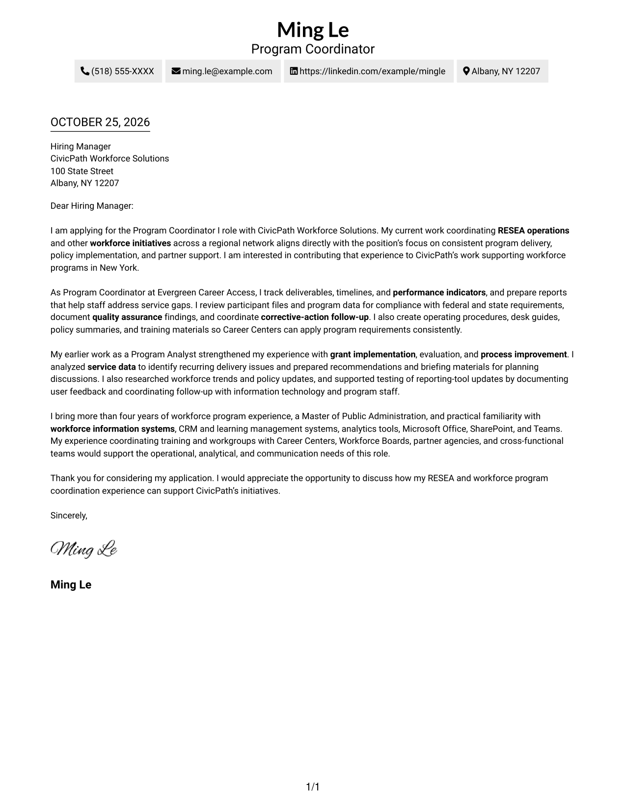 Cover letter example — page 1