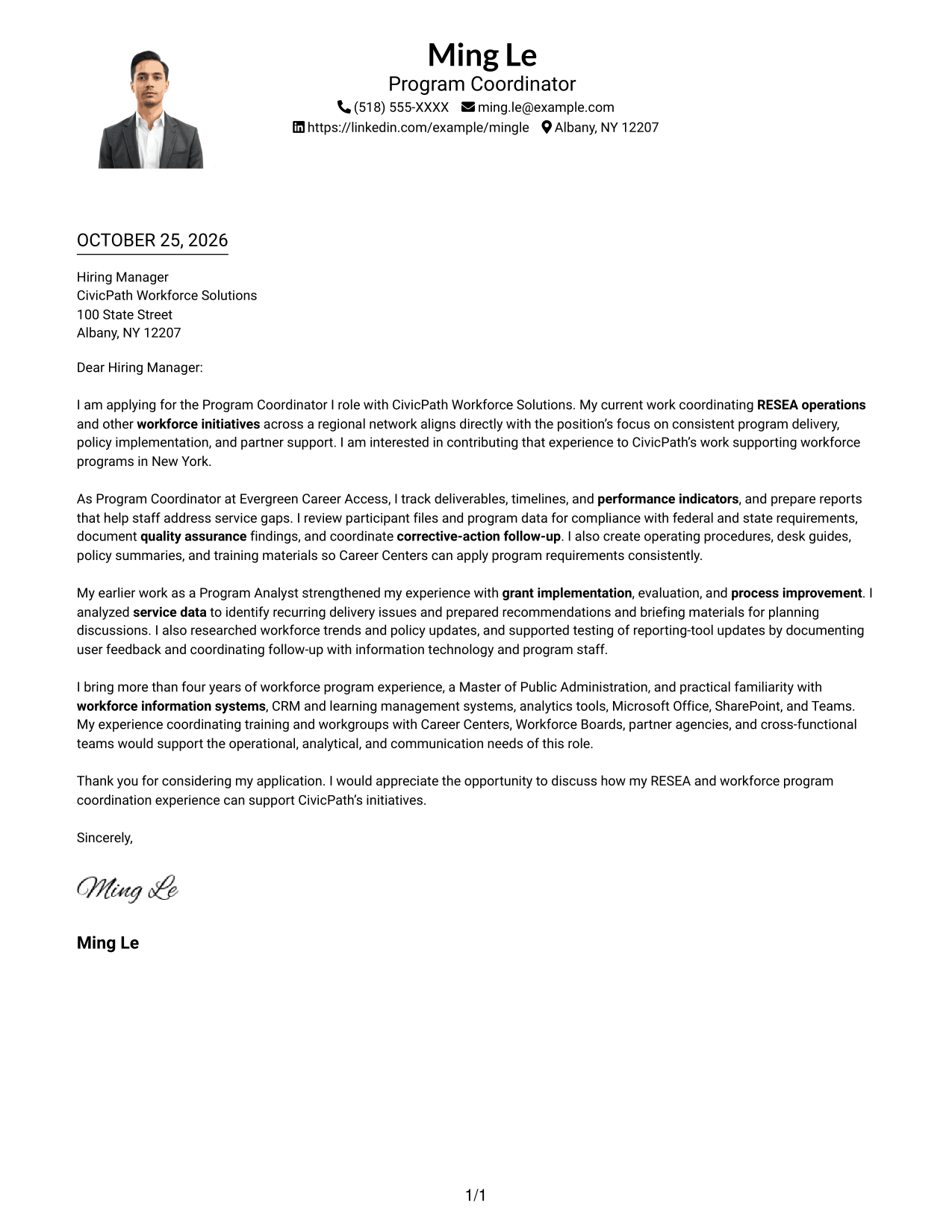 Cover letter example — page 1