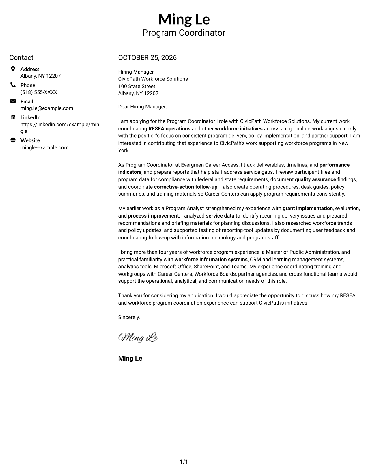 Cover letter example — page 1