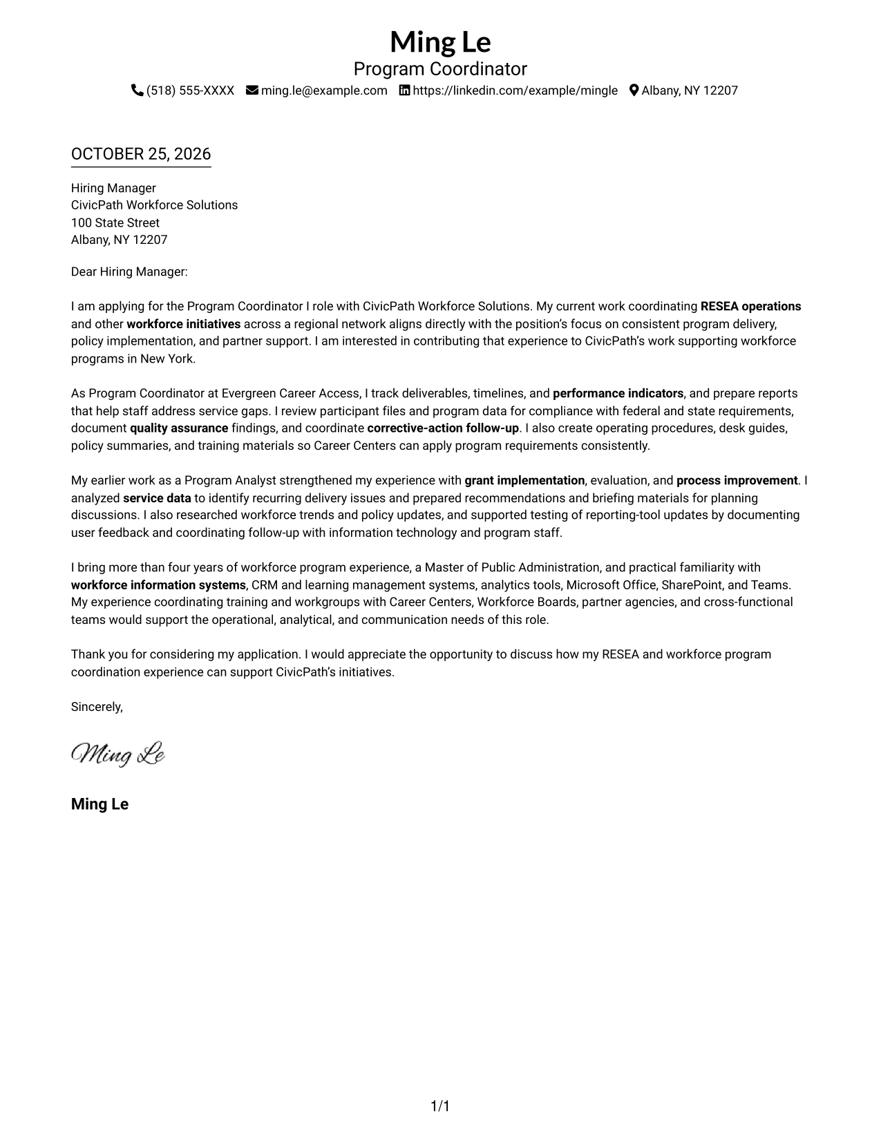 Cover letter example — page 1