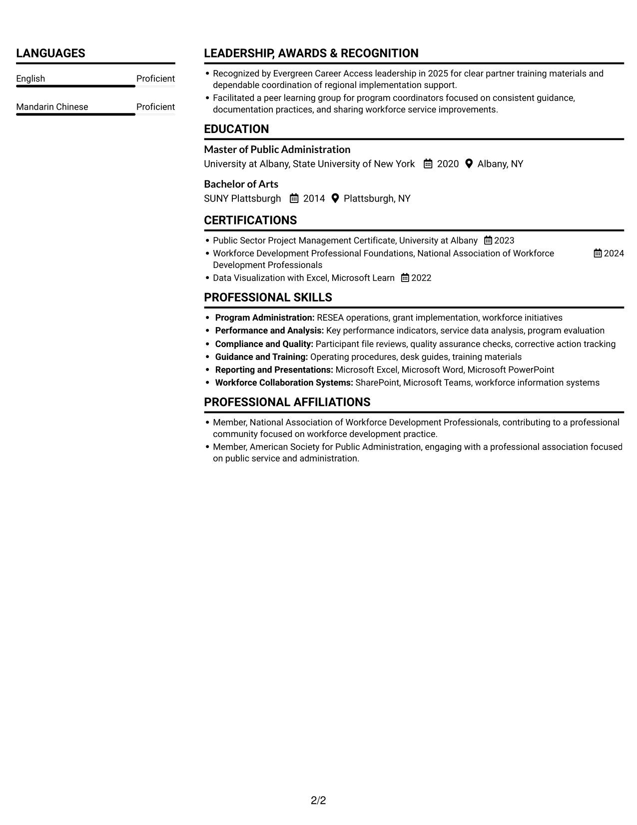 Resume example — page 2