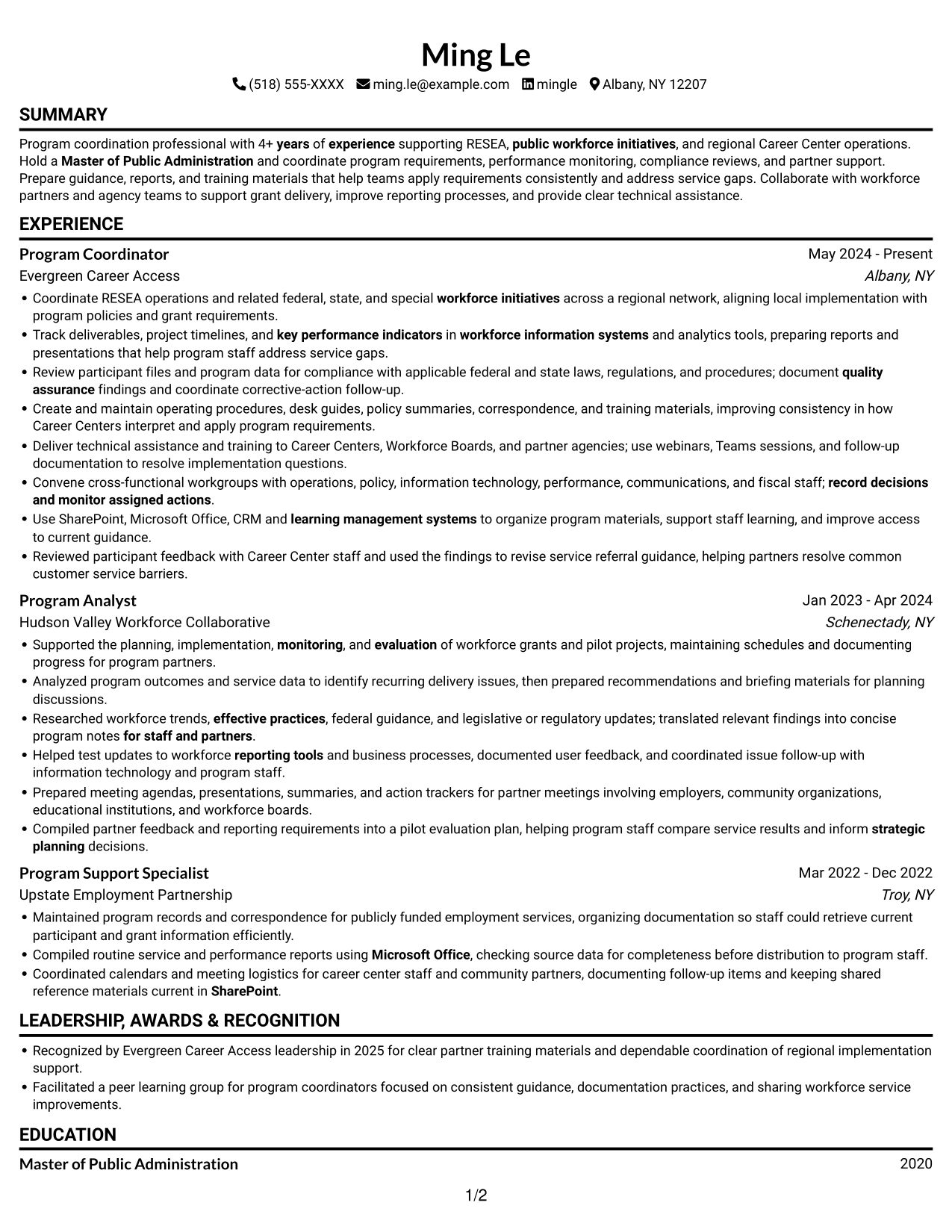 Resume example — page 1