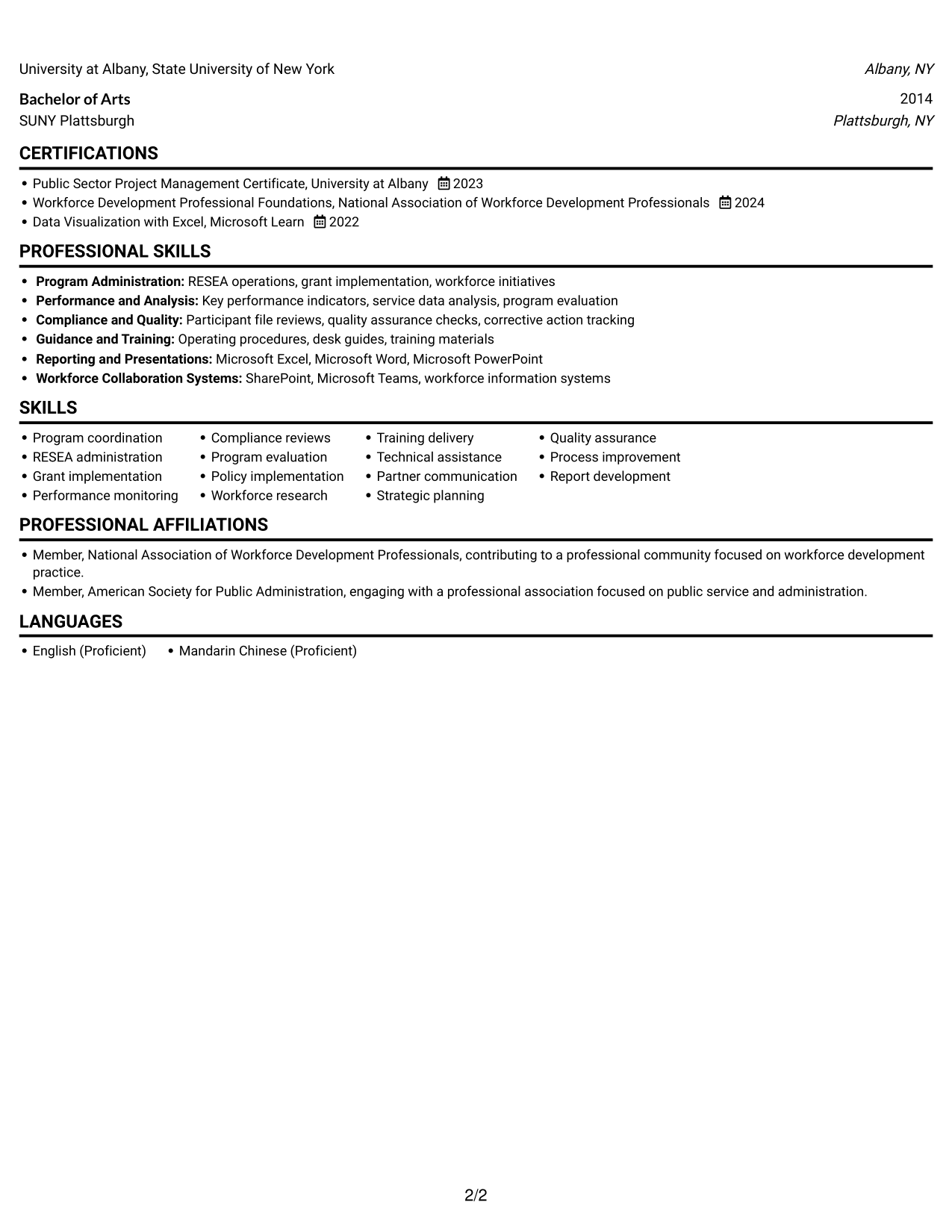 Resume example — page 2