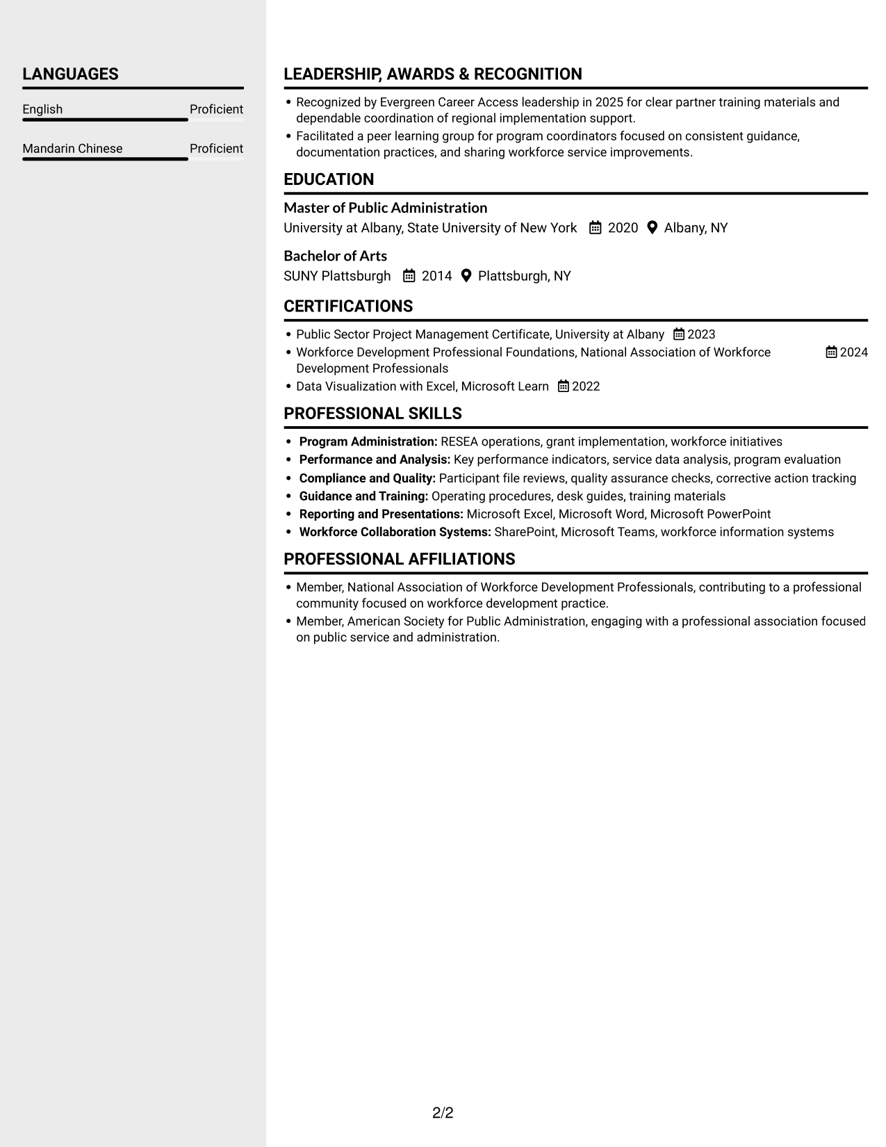 Resume example — page 2