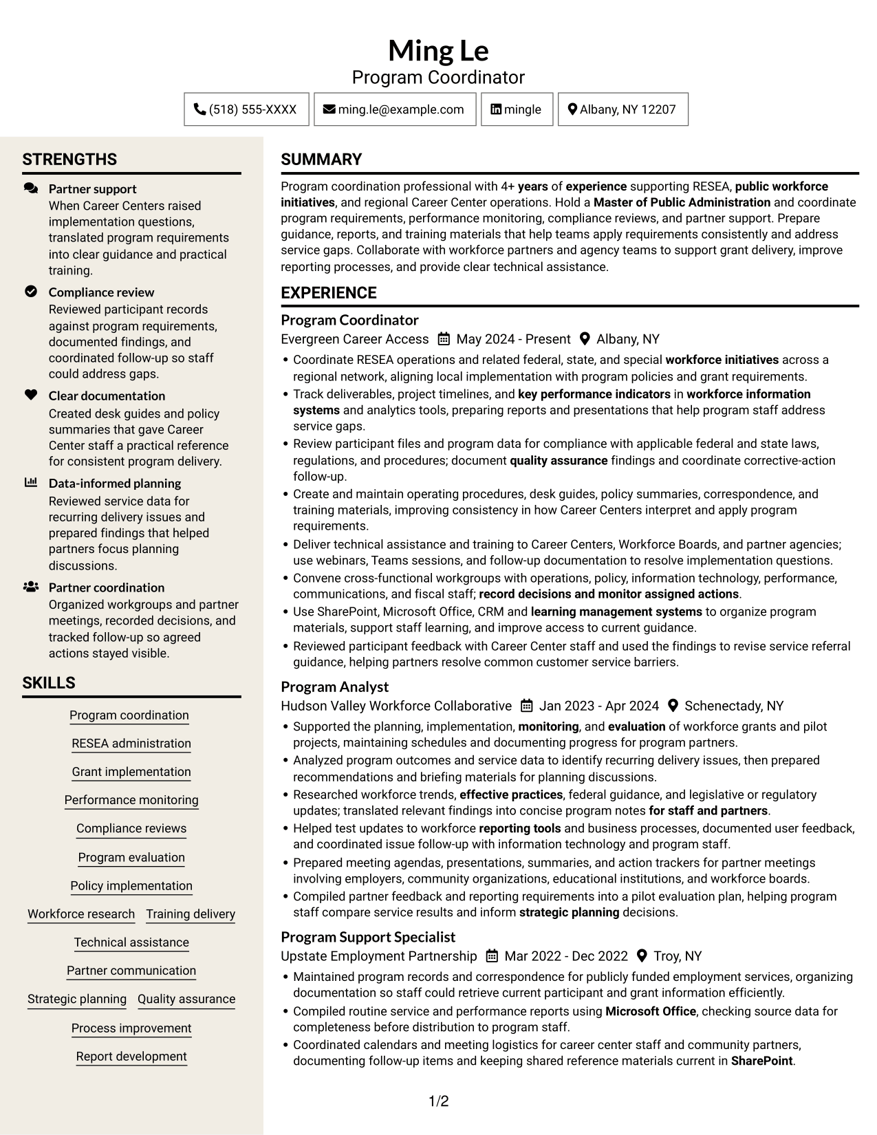 Resume example — page 1