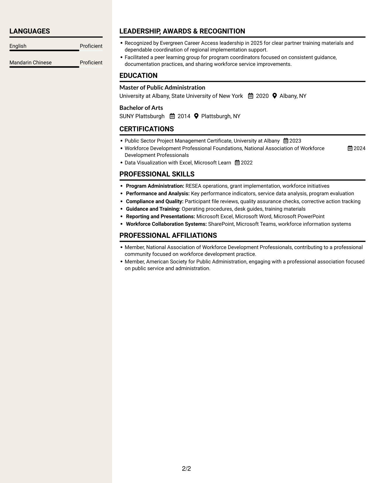Resume example — page 2