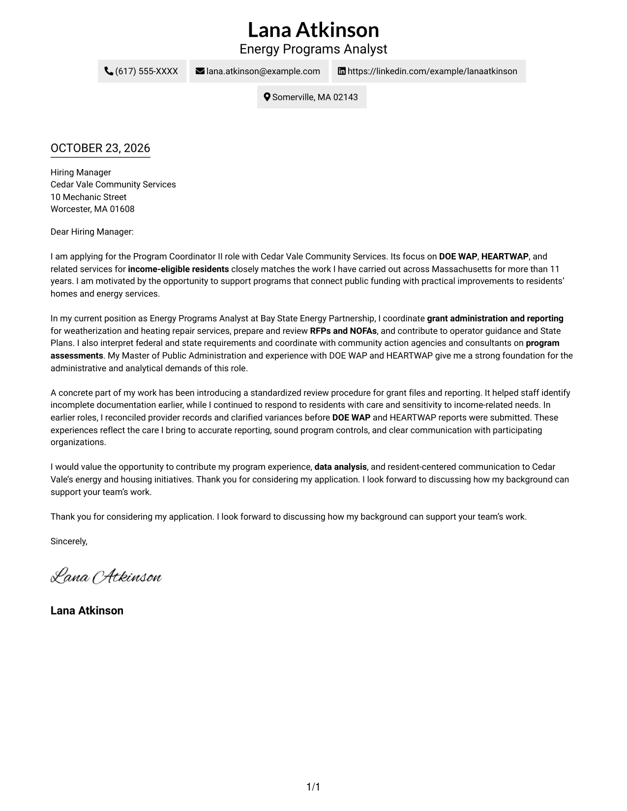 Cover letter example — page 1