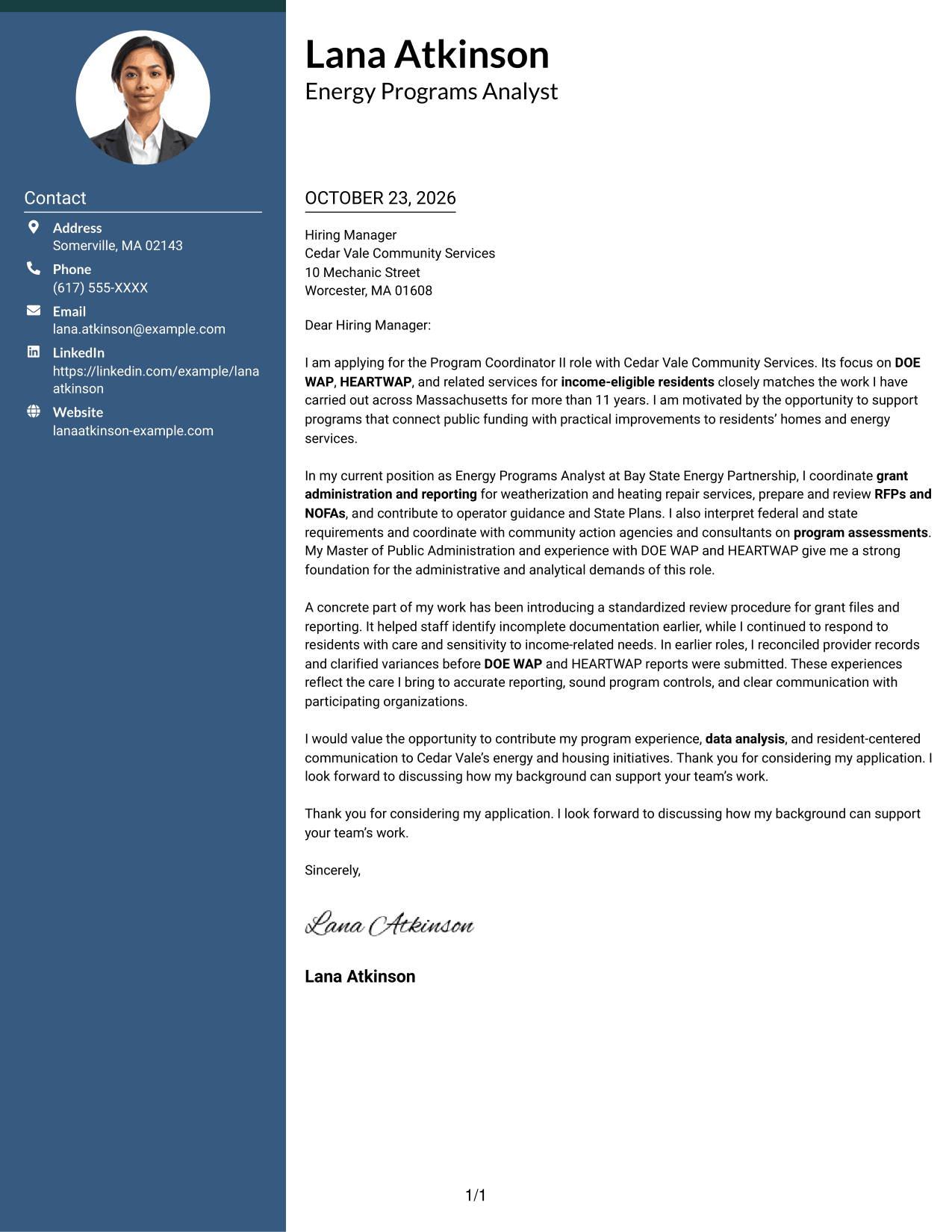 Cover letter example — page 1