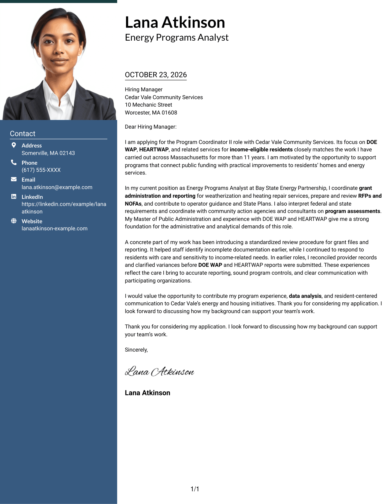 Cover letter example — page 1
