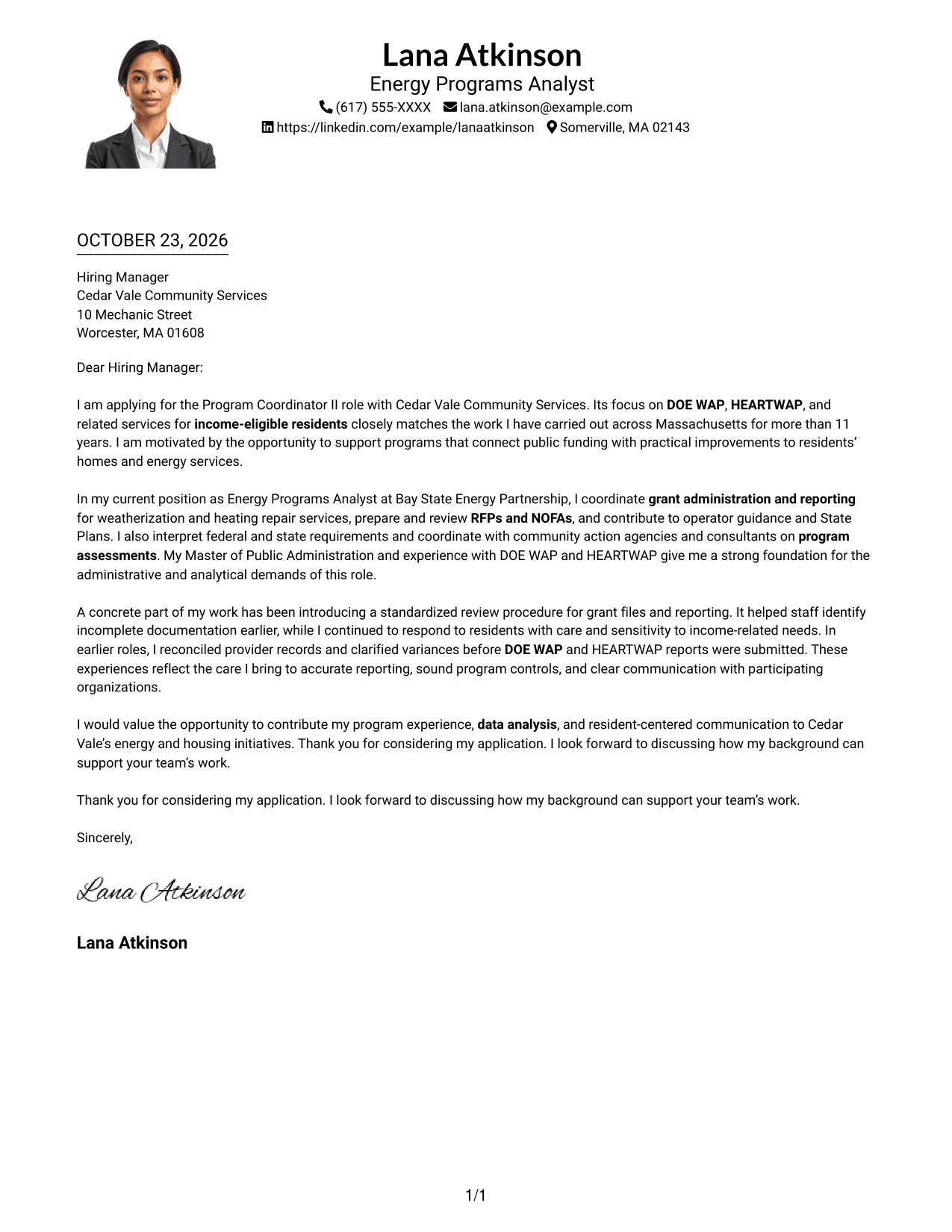 Cover letter example — page 1
