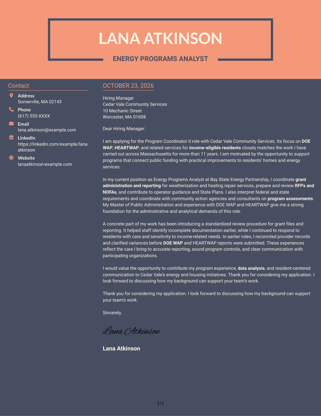 Cover letter example — page 1