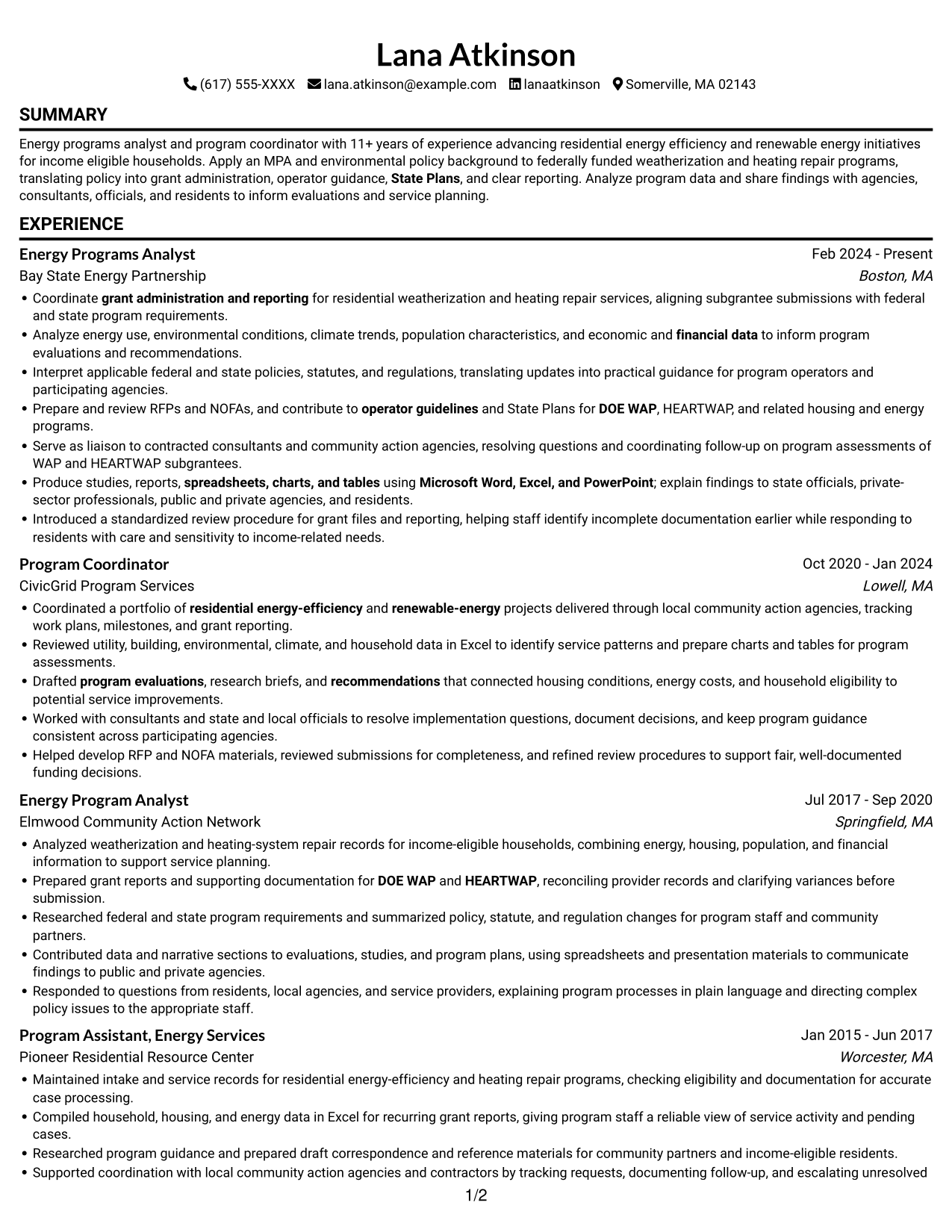 Resume example — page 1